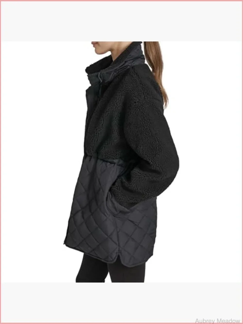 Women's Mixed Media Tunic Length Faux Sherpa Jacket